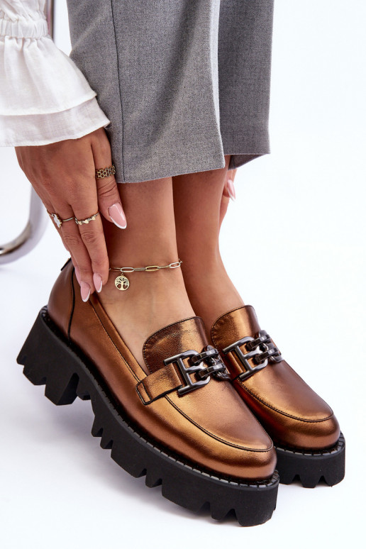 Feminin Haut Schuhe Mokassins mit Ornamenten Laura Messi 2699 goldene Farbe Feminin Haut Schuhe Mokassins mit Ornamenten Laura Messi 2699 goldene Farbe