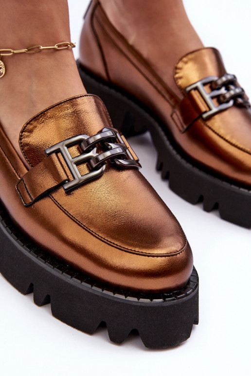 Feminin Haut Schuhe Mokassins mit Ornamenten Laura Messi 2699 goldene Farbe Feminin Haut Schuhe Mokassins mit Ornamenten Laura Messi 2699 goldene Farbe