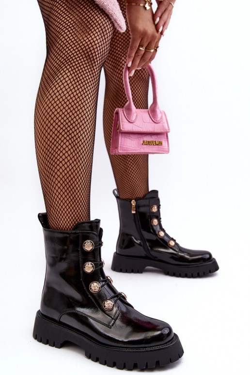 Feminin sich Zuarm laufen Stiefel Mit Dekorationeni Guzikami D&A MR870-51 schZuarze Farbe Feminin sich Zuarm laufen Stiefel Mit Dekorationeni Guzikami D&A MR870-51 schZuarze Farbe