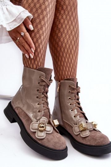 Modisch Feminin Stiefel mit Reißverschlüssen mit schönen Details D&A MR870-76 grau-braune Farbe