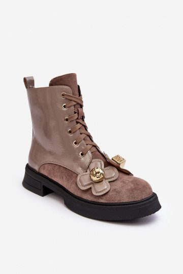 Modisch Feminin Stiefel mit Reißverschlüssen mit schönen Details D&A MR870-76 grau-braune Farbe 2