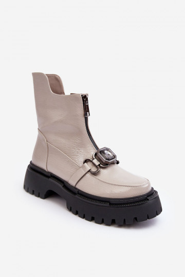 mit Lackeffekt Feminin Stiefel mit Reißverschlüssen D&A MR870-94 graue Farbe 2