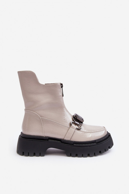 mit Lackeffekt Feminin Stiefel mit Reißverschlüssen D&A MR870-94 graue Farbe mit Lackeffekt Feminin Stiefel mit Reißverschlüssen D&A MR870-94 graue Farbe