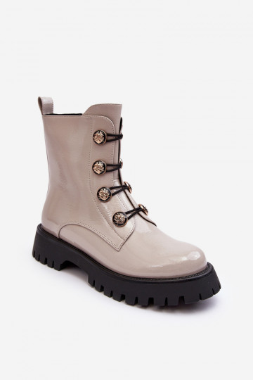 Feminin sich Zuarm laufen Stiefel Mit Dekorationeni Guzikami D&A MR870-51 elfenbeinfarbe 2