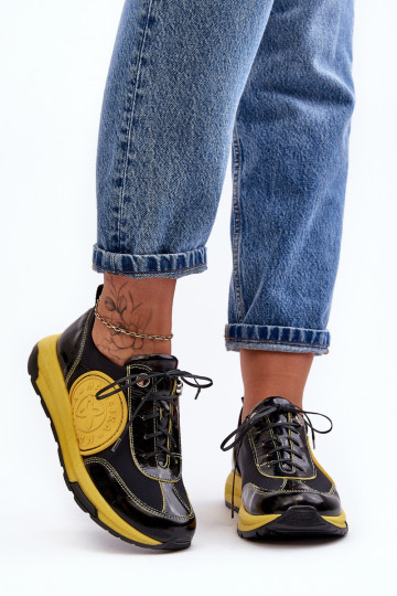 Feminin Turnschuhe Haut Es mussciejka 06295-01 SchZuarz und-gelbe Farbe