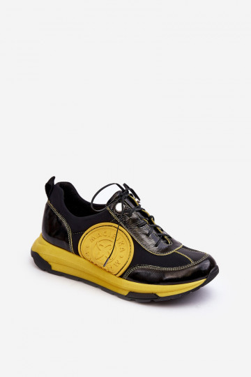 Feminin Turnschuhe Haut Es mussciejka 06295-01 SchZuarz und-gelbe Farbe 2