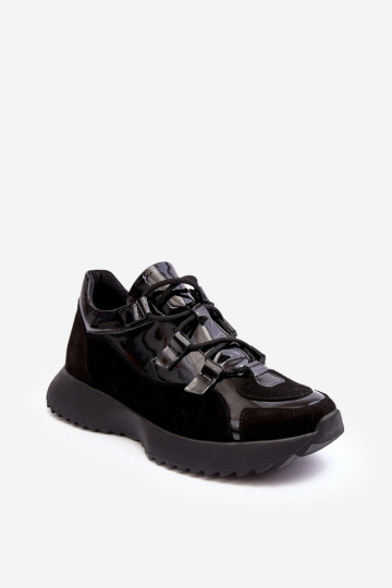 Damen-Ledersport Schuhe mit Lackeffekt M01/2 Zazoo in schwarzer Farbe 2