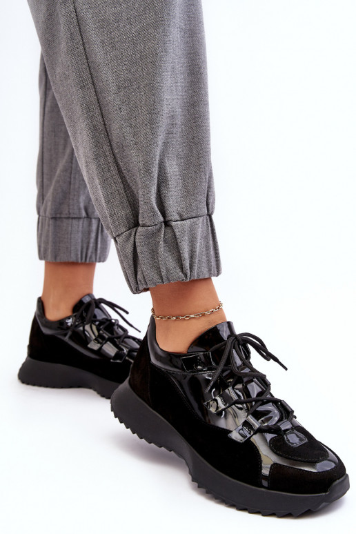 Haut mit Lackeffekt Turnschuhe Feminin M01/2 Zazoo schZuarze Farbe Haut mit Lackeffekt Turnschuhe Feminin M01/2 Zazoo schZuarze Farbe