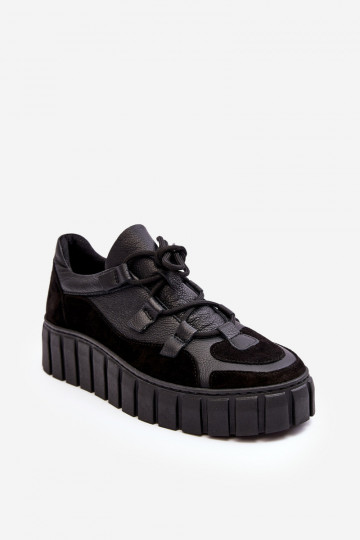 Damen Leder Sport Schuhe mit Plateau M01/1 Zazoo schwarze Farbe 2
