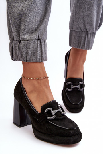 Leder Schuhe mit hohem Absatz Laura Messi 2706 schwarze Farbe