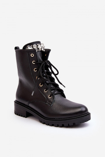 Leder Damen Arbeitsstiefeletten mit Verzierungen Zazoo 1757 schwarze Farbe 2