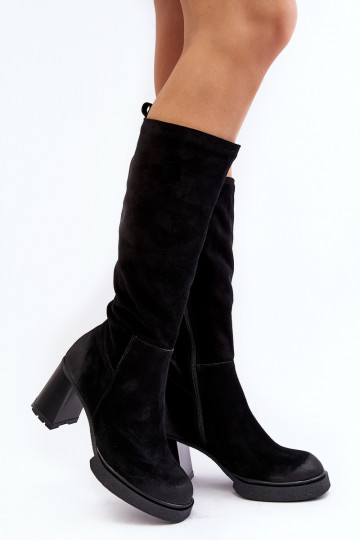 Wildleder Damen-Stiefel mit Absatz bis zum Knie Lemar schwarz Ceraxa