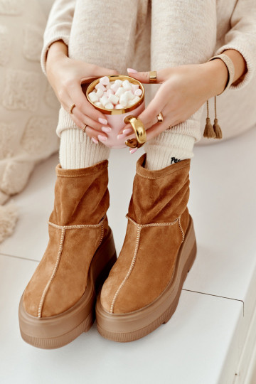 Haut Feminin Stiefel mit modischer Es mussssivsohle braune Farbe Zazoo 3424