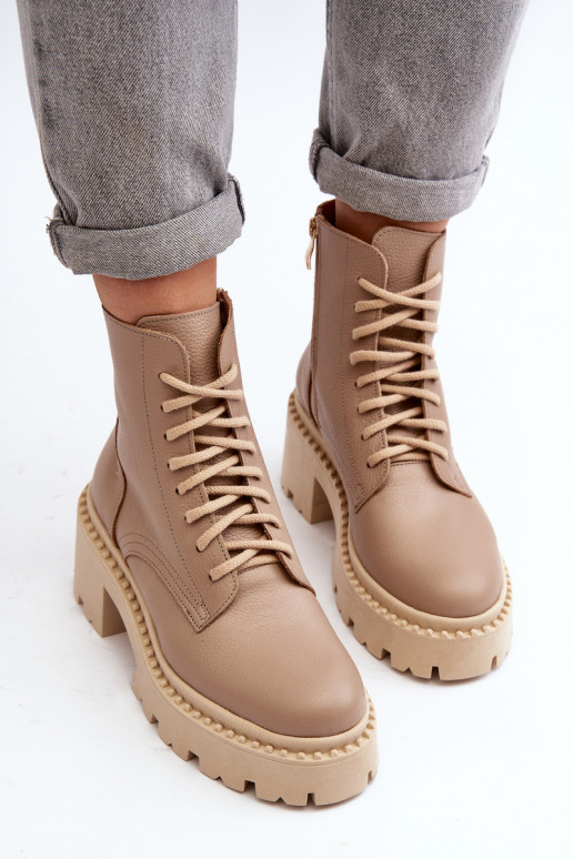 Zazoo 3413 Damenstiefel hohe Reitstiefel Auf massiven Absätzen Beige