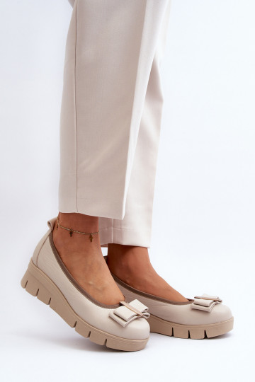 Ballerinas Haut mit einer Plattform mit Ornamenten Creme farben LeZuski 3384 2