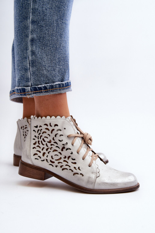 Zazoo 2871 Durchbrochene Stiefel Feminin mit Schnürsenkeln Silberfarbe Zazoo 2871 Durchbrochene Stiefel Feminin mit Schnürsenkeln Silberfarbe