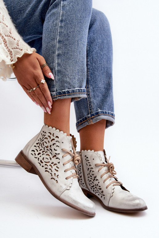 Zazoo 2871 Durchbrochene Stiefel Feminin mit Schnürsenkeln Silberfarbe Zazoo 2871 Durchbrochene Stiefel Feminin mit Schnürsenkeln Silberfarbe