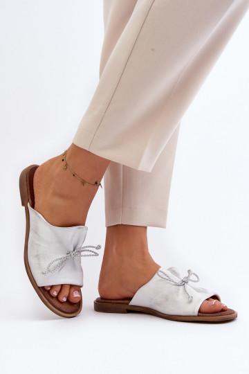 Zazoo 2659 Lederhausschuhe Feminin Silberfarbe 2