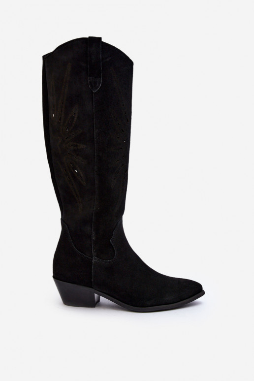 Zazoo 2909 aus INildleder Stiefel mit durchbrochenen Elementen Auf niedrigem Absatz schZuarze Farbe