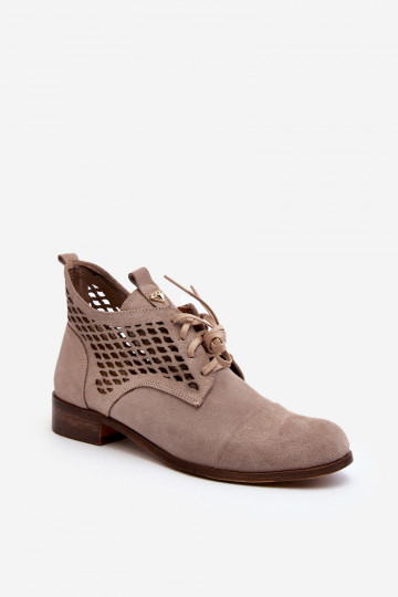 Zazoo 2878 Niedrig Durchbrochene Stiefel Feminin aus INildleder Beige