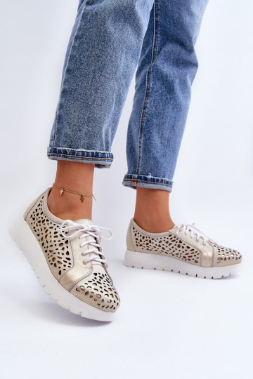 Zazoo 2821 Haut Schuhe Feminin mit durchbrochenen Elementen goldene Farbe