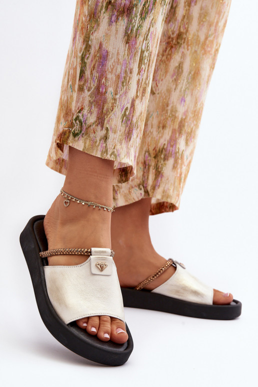 Zazoo 2896 Damenhausschuhe Haut INeiß-goldene Farbe Zazoo 2896 Damenhausschuhe Haut INeiß-goldene Farbe