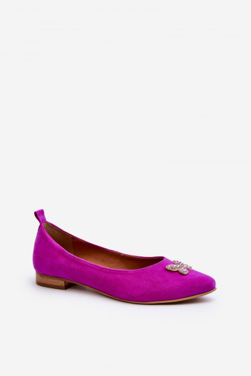 Zazoo 2887 Wildleder-Ballerinas mit dekorativen Schmetterlingen in Rosa 2
