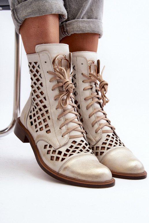 Zazoo 2695 mit durchbrochenen Elementen Haut Stiefel goldene Farbe Przecierany Zazoo 2695 mit durchbrochenen Elementen Haut Stiefel goldene Farbe Przecierany