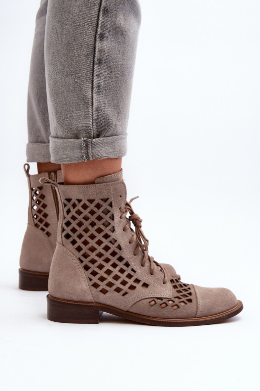 Zazoo 2695 mit durchbrochenen Elementen Haut Stiefel Beige Zazoo 2695 mit durchbrochenen Elementen Haut Stiefel Beige