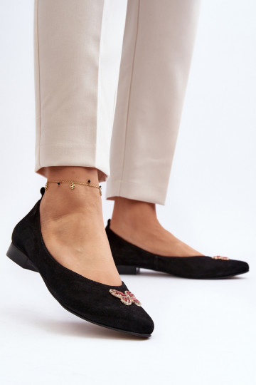 Zazoo 2887 Ballerinas aus INildleder Mit Dekorationen Schmetterlingem schZuarze Farbe