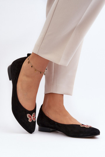 Zazoo 2887 Ballerinas aus INildleder Mit Dekorationen Schmetterlingem schZuarze Farbe 2