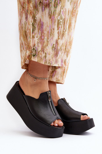 Zazoo 2916 Feminin Hausschuhe mit einer Plattform mit Reißverschlüssen schZuarze Farbe 2