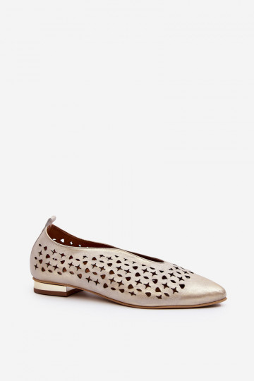 Zazoo 2883 Durchbrochene Ballerinas Aus Ermöglichtturleder goldene Farbe