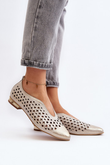 Zazoo 2883 Durchbrochene Ballerinas Aus Ermöglichtturleder goldene Farbe 2
