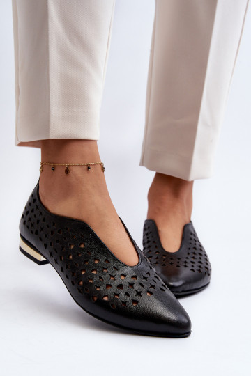 Zazoo 2883 Durchbrochene Ballerinas Aus Ermöglichtturleder schZuarze Farbe