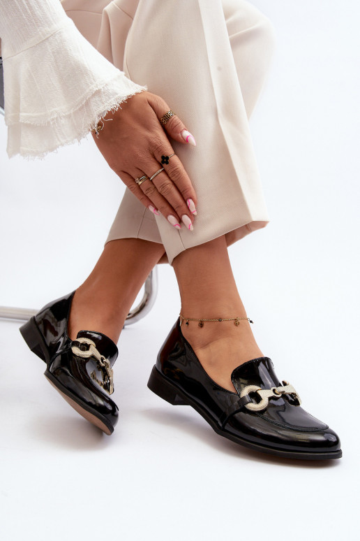 Zazoo 2880 Feminin Mokassins mit Lackeffekt mit Ornamenten schZuarze Farbe Zazoo 2880 Feminin Mokassins mit Lackeffekt mit Ornamenten schZuarze Farbe