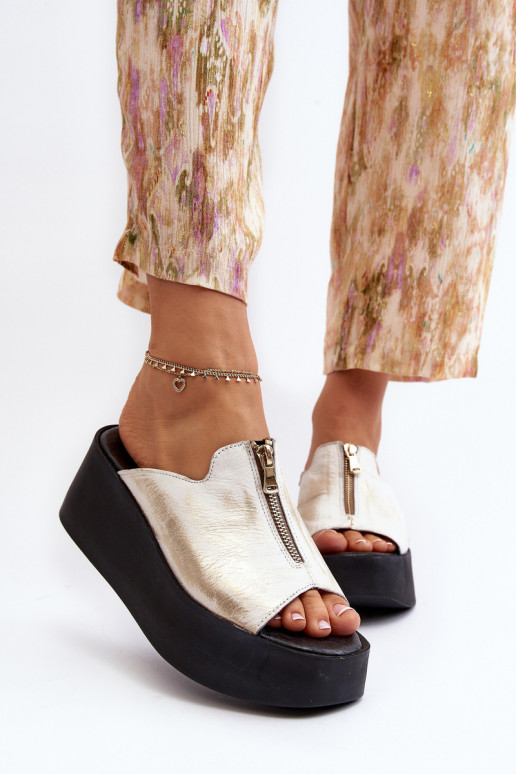 Zazoo 2916 Feminin Hausschuhe mit einer Plattform mit Reißverschlüssen goldene Farbe Zazoo 2916 Feminin Hausschuhe mit einer Plattform mit Reißverschlüssen goldene Farbe