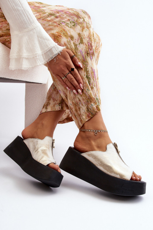 Zazoo 2916 Feminin Hausschuhe mit einer Plattform mit Reißverschlüssen goldene Farbe Zazoo 2916 Feminin Hausschuhe mit einer Plattform mit Reißverschlüssen goldene Farbe