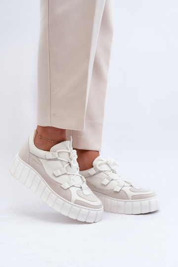 Zazoo M01/1 Damen Leder Sneakers mit Plattform, elfenbeinfarben 2