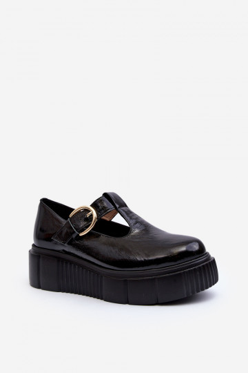 Zazoo 20102 Modisch mit Lackeffekt Schuhe mit einer Plattform schZuarze Farbe
