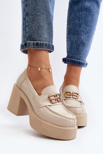 Zazoo 20170 Schuhe Haut Feminin mit Absätzen elfenbeinfarbe