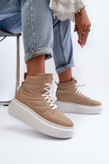Zazoo 3392/X Damen Leder-Sneaker mit Plattform in Sand