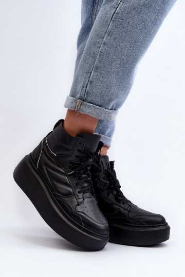 Zazoo 3392/X Damen Leder-Sneaker mit Plattform in Schwarz 2