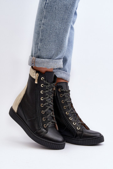 Zazoo 3081 Haut Freizeitschuhe Auf einem Keil schZuarze Farbe 2