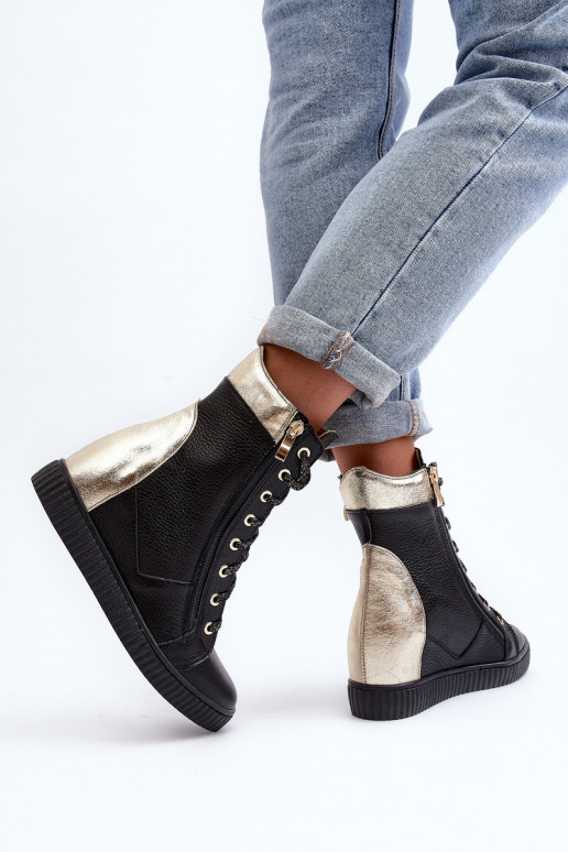 Zazoo 3081 Haut Freizeitschuhe Auf einem Keil schZuarze Farbe