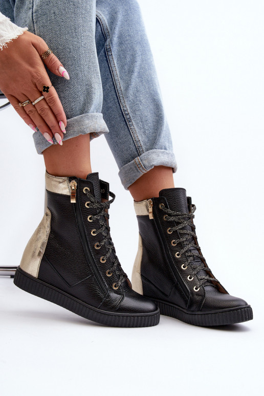 Zazoo 3081 Haut Freizeitschuhe Auf einem Keil schZuarze Farbe