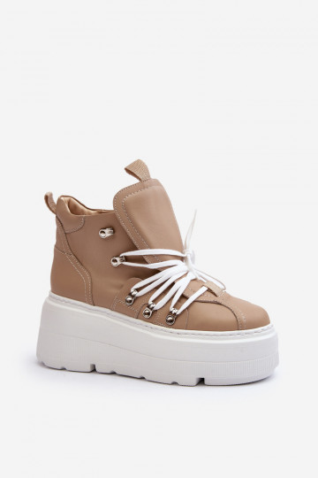 Zazoo 3416 Damen Leder-Sneaker in Sand