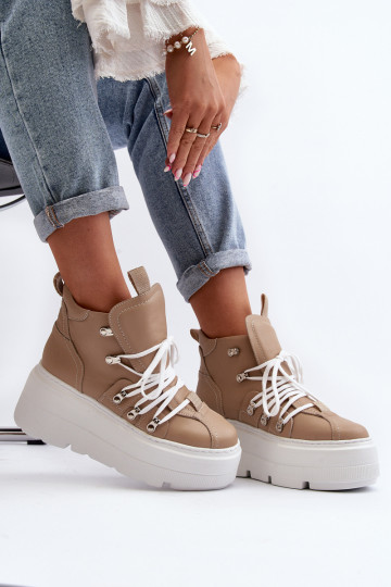 Zazoo 3416 Damen Leder-Sneaker in Sand 2