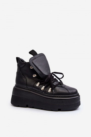 Zazoo 3416 Damen Leder-Sneaker in Schwarz