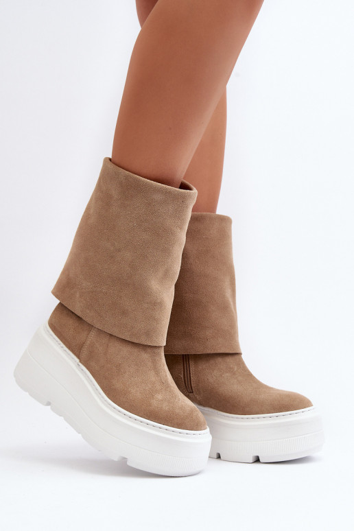 Zazoo 3410 aus INildleder Feminin Stiefel mit einer Plattform Beige Zazoo 3410 aus INildleder Feminin Stiefel mit einer Plattform Beige